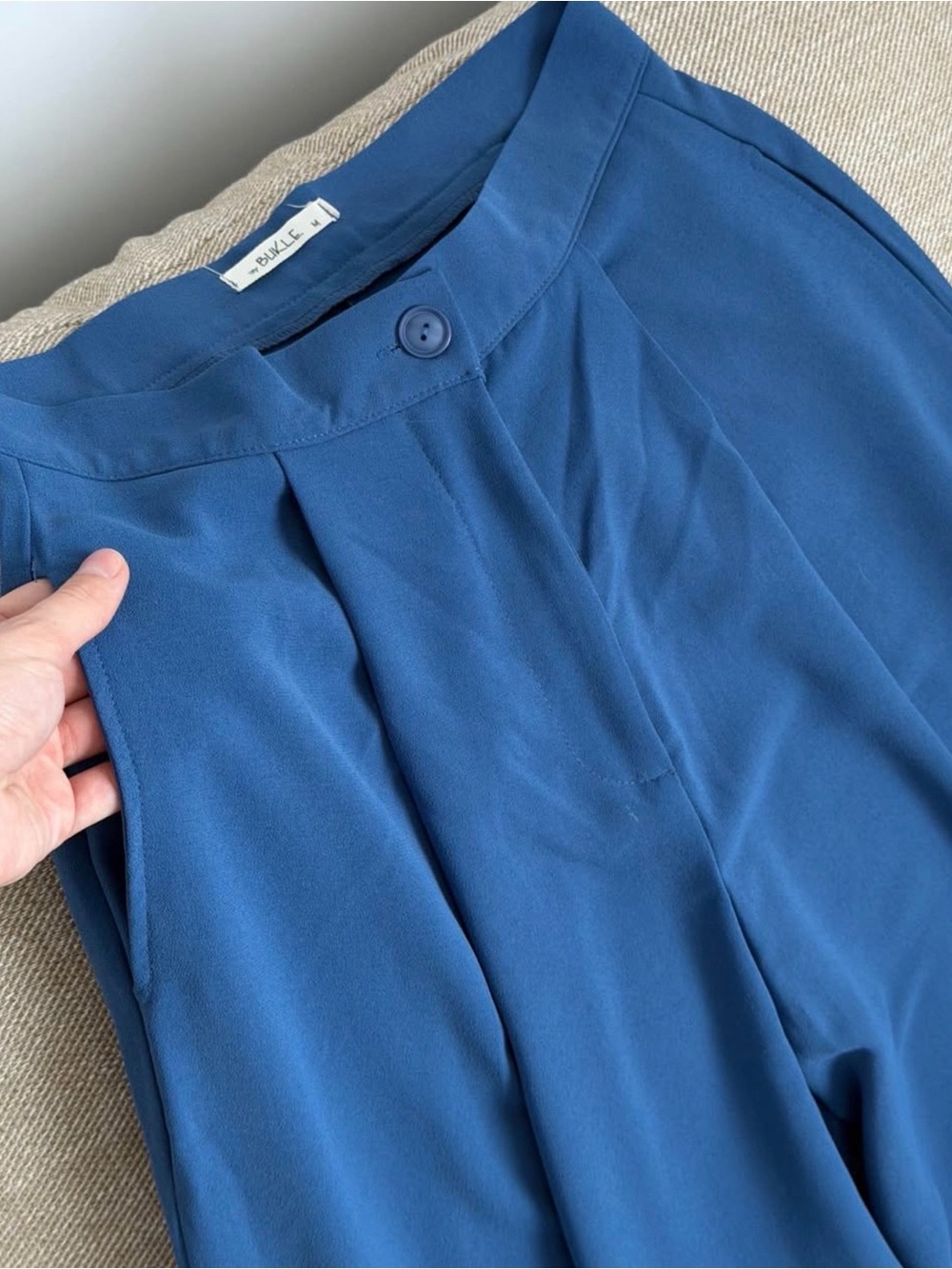Wide Leg Blue Trousers - Tailored High Waist